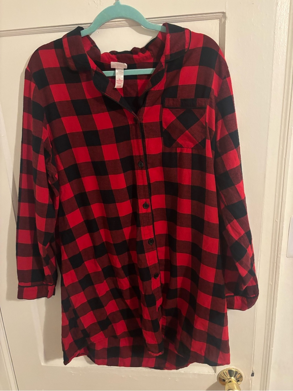 Wondershop Red and Black Buffalo Plaid Button-Down nightgown